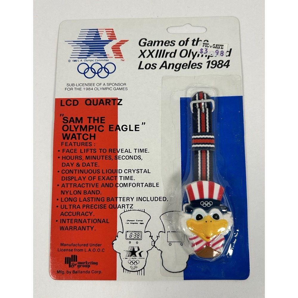 1984 Los Angeles Olympics Sam The Eagle LCD Quartz Watch NOS!